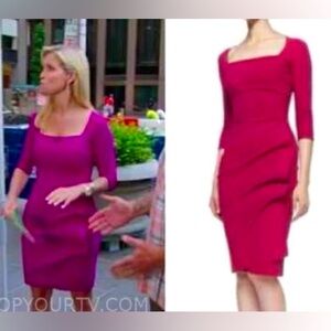 Chiara boni magenta purple square neck gathered side midi dress size 42/us 6